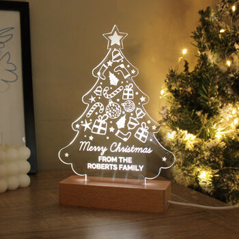 Personalised Christmas Tree Wooden Based LED Christmas Light, 10 of 12
