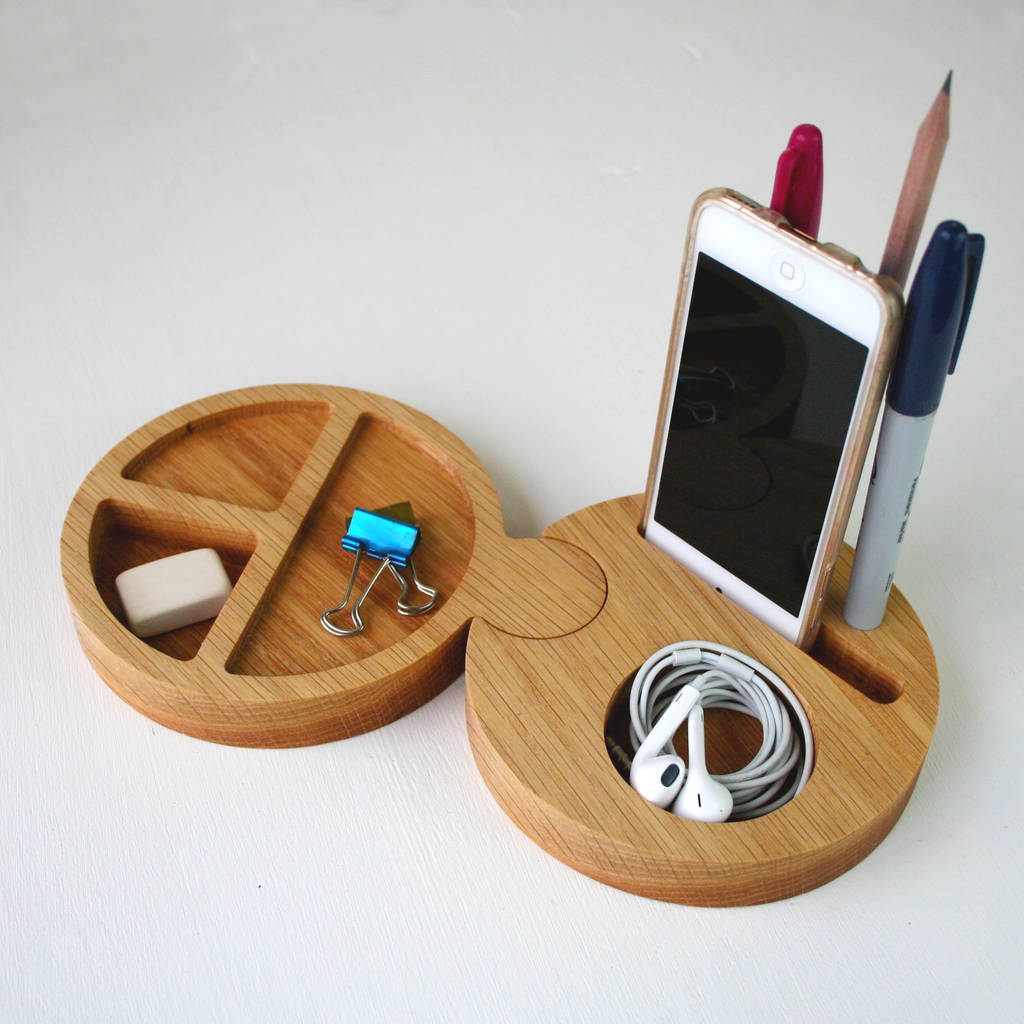 Round Interlocking Solid Oak Office Desk Tidy By Wood Paper Scissors |  