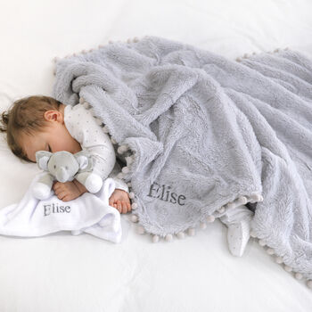 Personalised Fluffy Pom Pom Blanket And Comforter Set, 2 of 8