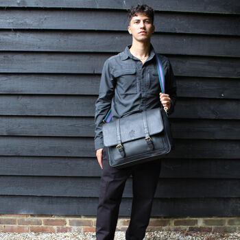 'Gabriel' Men's Leather Messenger Satchel Bag In Black, 2 of 11