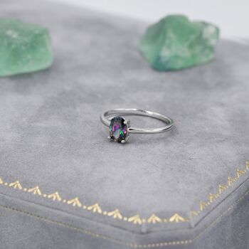 Sterling Silver One Carat Mystic Black Cz Oval Ring, 3 of 11