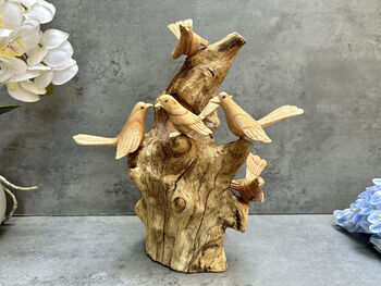 Hand Carved Wooden Nesting Birds Ornament, 6 of 12