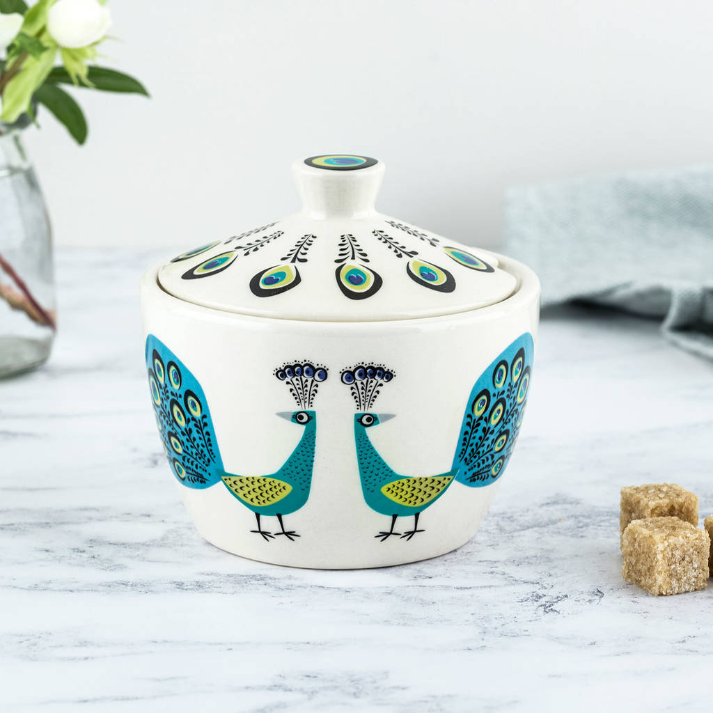 Peacock Sugar Pot With Lid, 1 of 2