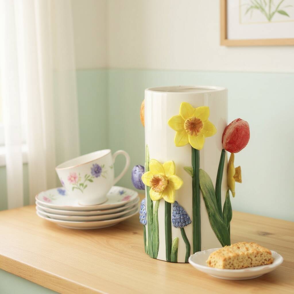 3D Ceramic Daffodil And Tulip Flower Vase, 1 of 2