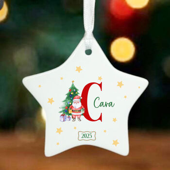 Personalised Christmas Star Bauble With Initial And Santa Keepsake Gift, 4 of 5