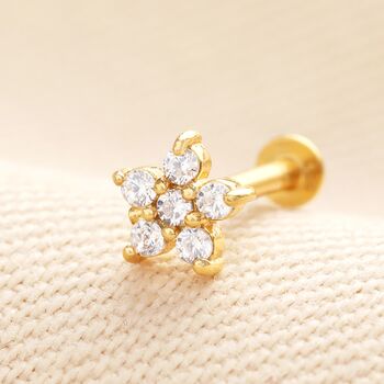 Sterling Silver Crystal Flower Piercing Earring, 4 of 4