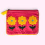 Embroidered Velvet Make Up Bag | Everyday Pouch | Pink Sunflower Design, thumbnail 1 of 4