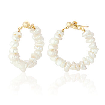 18ct Gold Plated White Pearl Hoop Earrings, 3 of 7