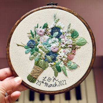 Personalised Hand Embroidered Wedding Bouquet Keepsake Cotton 2nd Anniversary Gift, 10 of 11