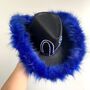 Personalised Black Cowboy Hat With Blue Faux Fur Trim, thumbnail 3 of 4