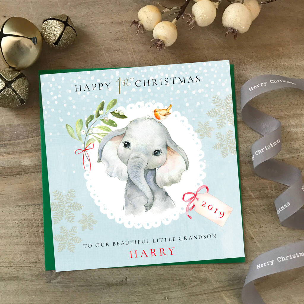 Personalised Grandson 1st Christmas Card El1 By Farrah &amp; Eve Paper Co. | notonthehighstreet.com