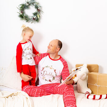 Personalised Christmas Family Matching Pyjamas Nordic Wreath, 4 of 12