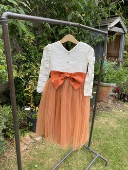 Long Sleeve Lace Burnt Orange Tulle Dress, 3 of 7