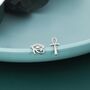 Mismatched Ankh And Eye Of Horus Stud Earrings In Sterling Silver, thumbnail 1 of 12