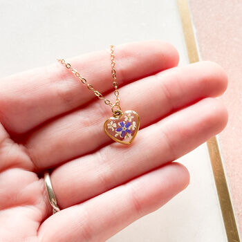 Gold Forget Me Not Heart Necklace, 5 of 7