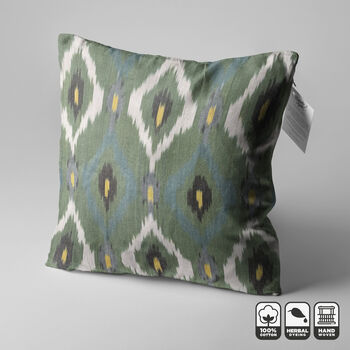Handwoven 100% Cotton Green Ikat Cushion Cover, 7 of 11