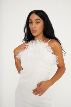 Luxury Silky White Feather Slip Dress, 2 of 7