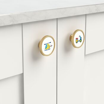 Boys Bedroom Knobs Transport Vehicles Cars Drawer Door Cupboard Cabinet Handle Available In A Gold, Silver, Black And Antique Gold Base, 2 of 7