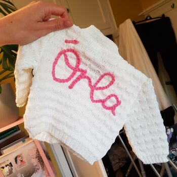 Hand Embroidered Personalised Baby Name Cardigan, 5 of 9