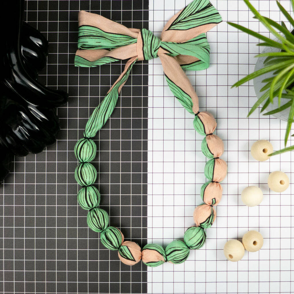 Chunky, Fabric Covered, Bead Necklace 'Dune grasses' — Albaquirky