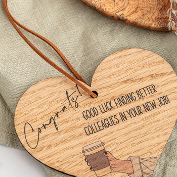 Funny Personalised New Job Oak Wood Heart Token, 2 of 2