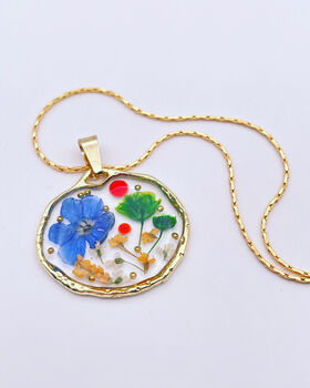 Real Flowers Circle Pendant Necklace Small Hand Made, 3 of 10