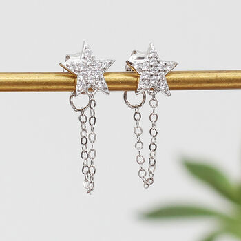 18ct Gold Plated Or Silver Star And Chain Stud Earrings, 4 of 9