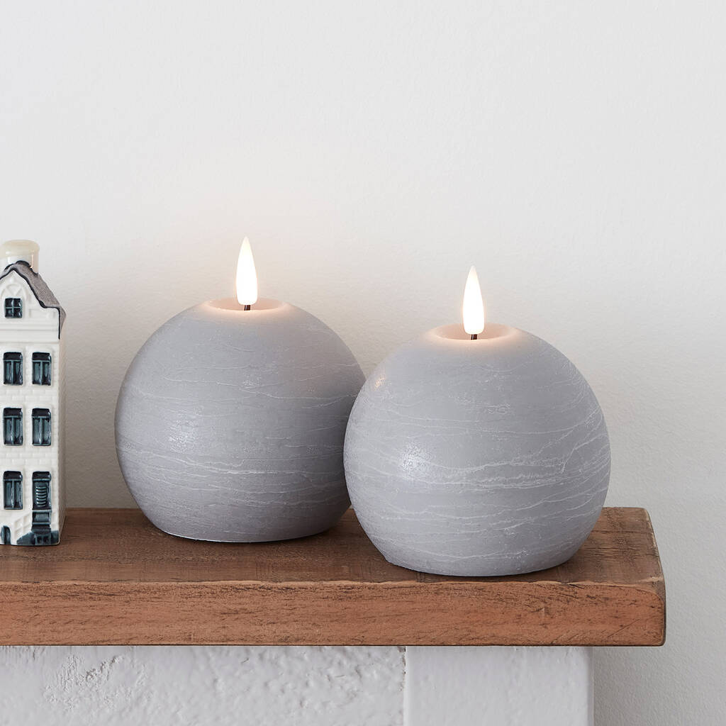 Set Of Two Grey Sphere LED Candles By Lights4fun