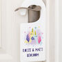 Personalised Hugging Unicorns Bedroom Door Hanger Sign, thumbnail 1 of 3