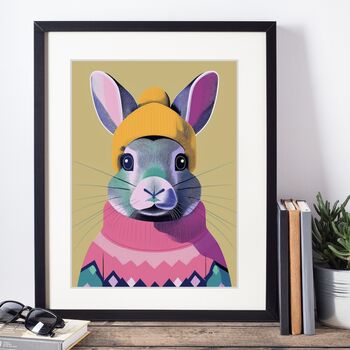 Cosy Winter Rabbit Portrait Illustration Art Print, 3 of 3