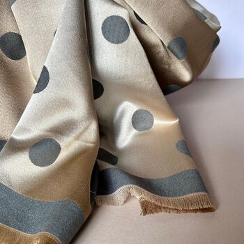 Silky Grey And Gold Spot Reversible Scarf, 7 of 9