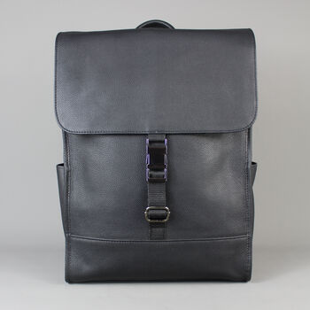 Black Leather Laptop Backpack Bag With Gunmetal Zip, 2 of 10