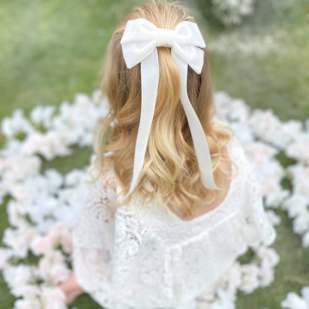Flower Girl Hair Bow Barrette / Fable Ivory, 1 of 4