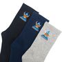 Men's Highland Cow Embroidered Cotton Socks Three Pack, thumbnail 2 of 5