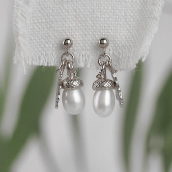 Pearl Acorn Earrings With Oak Leaves, 6 of 6