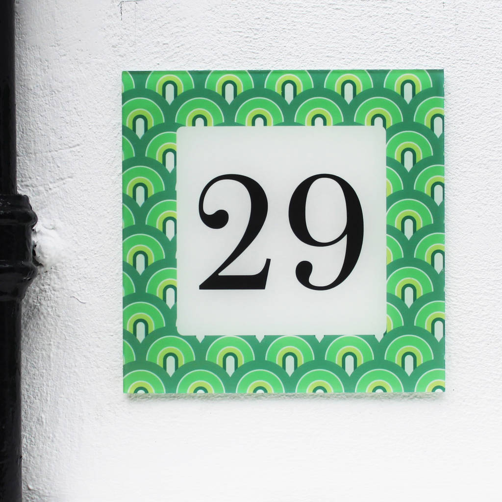 personalised house number sign, retro arch by lou brown designs