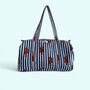 Lobster Print Weekend Duffle Bag In Blue And White Stripe, thumbnail 1 of 3