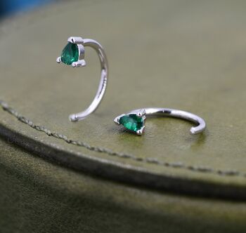 Emerald Green Cz Droplet Huggie Hoop Earrings Two, 6 of 11