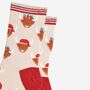 Women's Bamboo Socks Cream Red Christmas Highland Cow, thumbnail 3 of 5