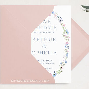 Save The Date Cards Pink And Blue Wildflower, 2 of 4