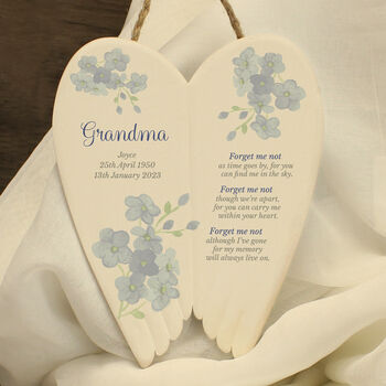 Personalised Forget Me Not Memorial Ceramic Wings, 4 of 6