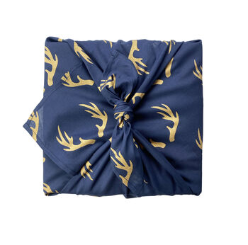 Midnight With Gold Reindeers Fabric Gift Wrap Furoshiki, 2 of 7