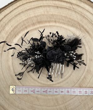 Black Flower Hair Comb Gothic Wedding, 3 of 7