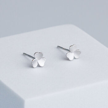 Sterling Silver Three Leaf Clover Stud Earrings, 2 of 6