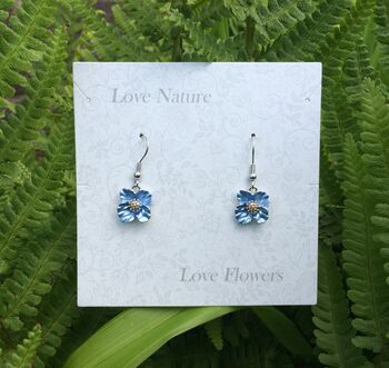 Poppy Blue Flower Drop Earrings, 2 of 4