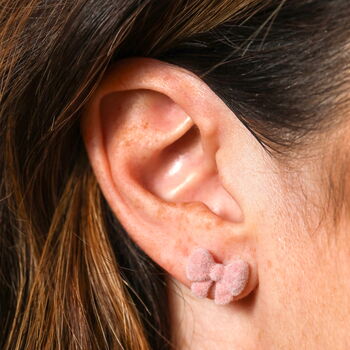 Pink Velvet Bow Stud Earrings, 3 of 4