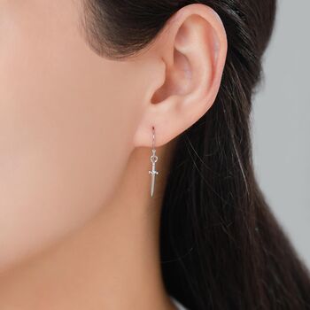 Sterling Silver Little Dagger Sword Drop Hook Earrings, 6 of 12