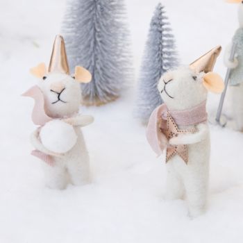Pair Of Star And Snowball Pink Mice Felt Decorations, 5 of 5