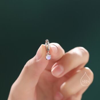 Tiny Moonstone Huggie Hoop Earrings In Sterling Silver, 2 of 11