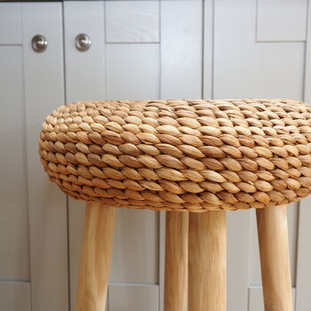 Wood Bar Stool With Wicker Seat, 4 of 9